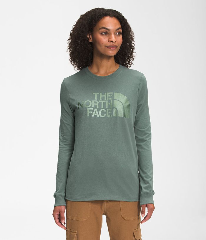 The North Face T Shirts Damska Zielone Długi Rękaw Pół kopuła - QSBL95730
